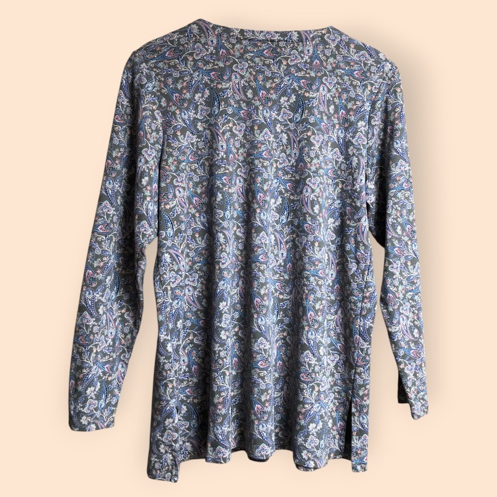J.Jill Paisley Patterned Simply Supima Side Slit Tunic Top V-Neck Shirt Women M - Picture 7 of 9